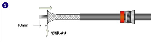 ケーブルを10mmほど切断