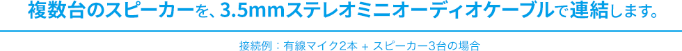 複数台のスピーカーを、3.5mmステレオミニオーディオケーブルで連結します