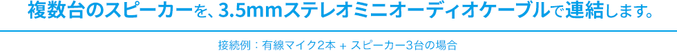 複数台のスピーカーを、3.5mmステレオミニオーディオケーブルで連結します