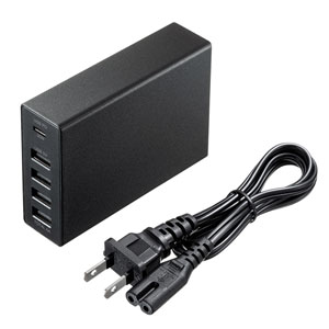 USB Power Delivery対応AC充電器（5ポート・合計60W・ブラック）