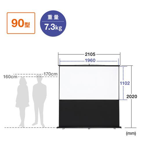 PRS-Y90HD【プロジェクタースクリーン（床置き式）】床置き式でワイドタイプのプロジェクタースクリーン。90型相当。 | サンワサプライ株式会社