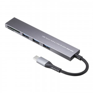 USB 5Gbps 3ポート スリム ハブ（カードリーダー付き・Type-C接続）