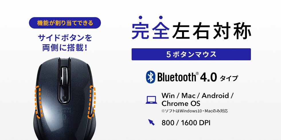 Ma Btbl171w Bluetooth 4 0 ブルーledマウス 5ボタン 左右対称 ホワイト 手のひらにフィットした左右対称5ボタンbluetoothブルーledマウス ホワイト サンワサプライ株式会社