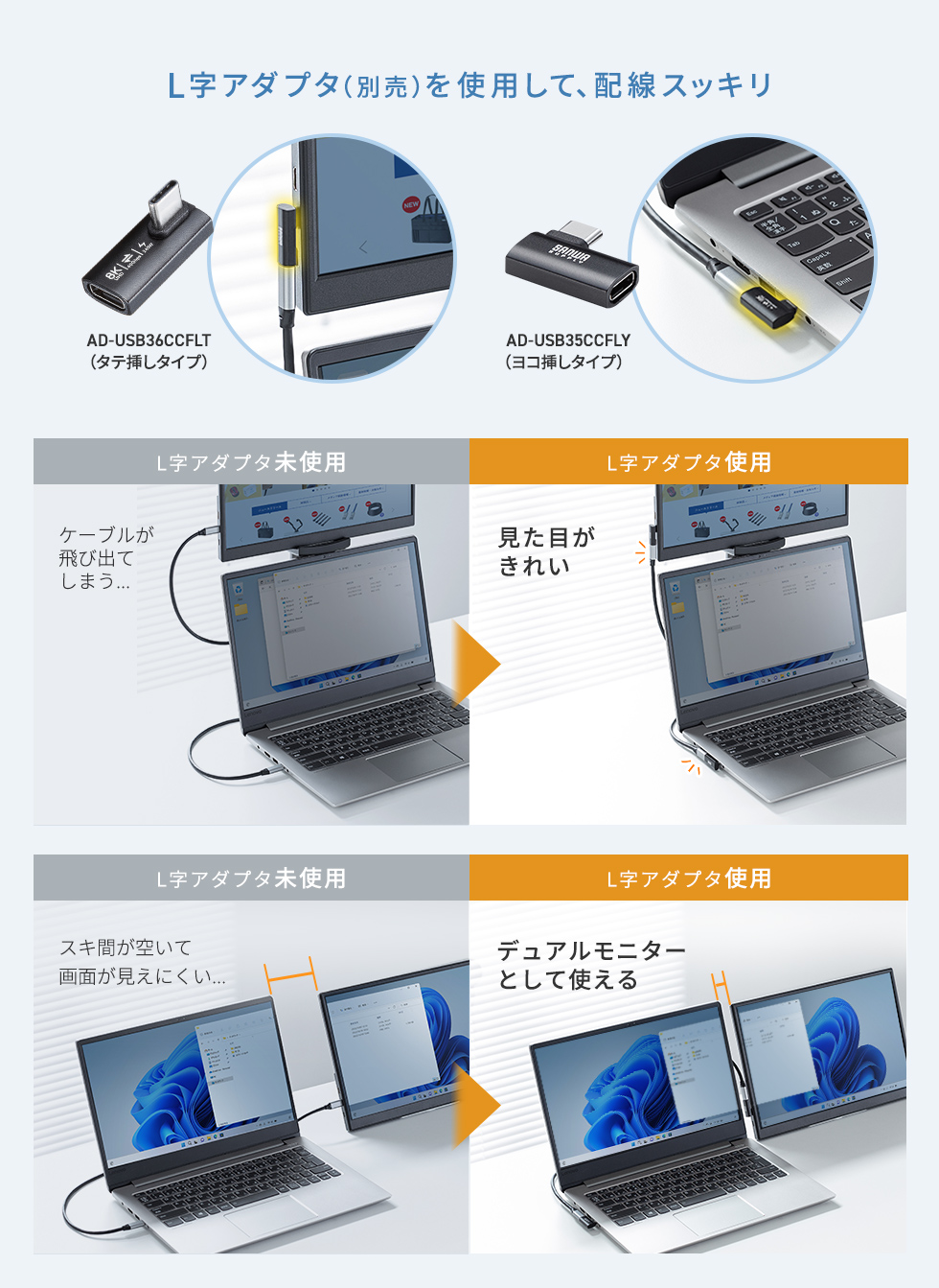 USB Type-Cケーブル1本で手軽にデュアルディスプレイ化できる14インチ