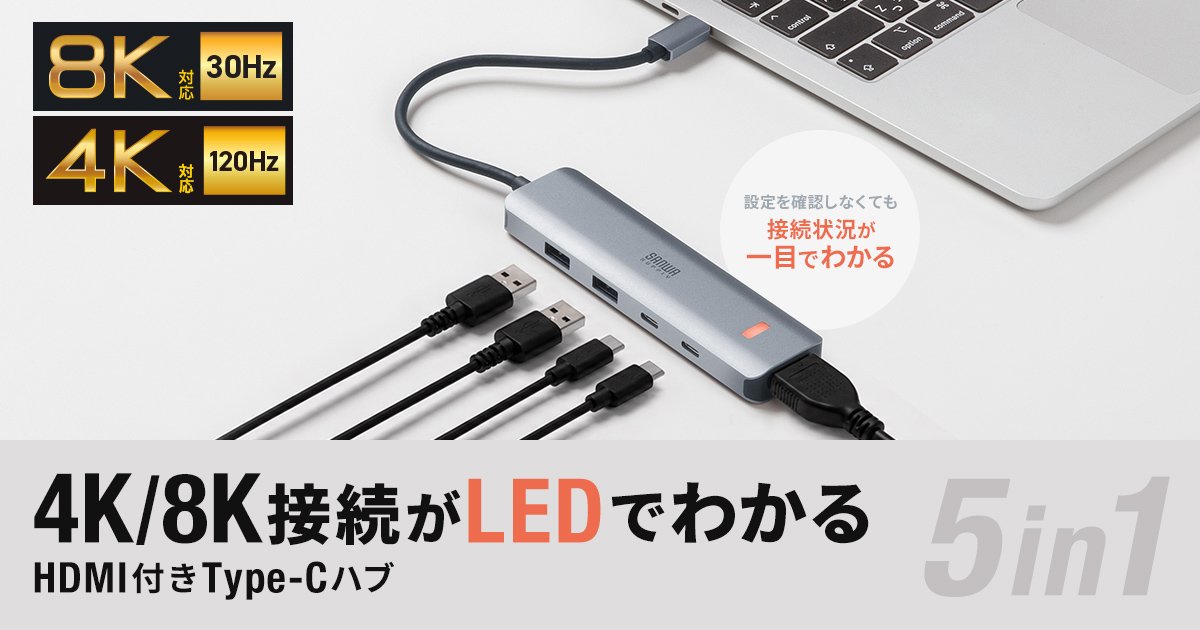LEDで8K/4Kの接続状況がひと目でわかる、高速転送に対応したUSB 10Gbps Type-Cハブを発売