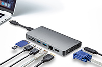HDMIやVGA、SDカード、LANなどにUSB Type-Cケーブル1本で接続できるドッキングハブ