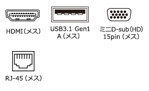 USB3.2 Gen1 A（メス）・HDMI（メス）・ミニD-sub（HD）15pin（メス）・RJ-45（LANポート）