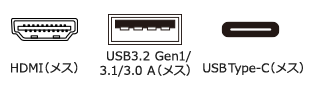 HDMI（メス）・USB3.2 Gen1 A（メス）・USB Type-C（メス）