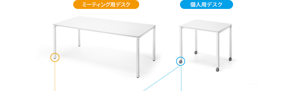 ミーティング用デスクと個人用デスク