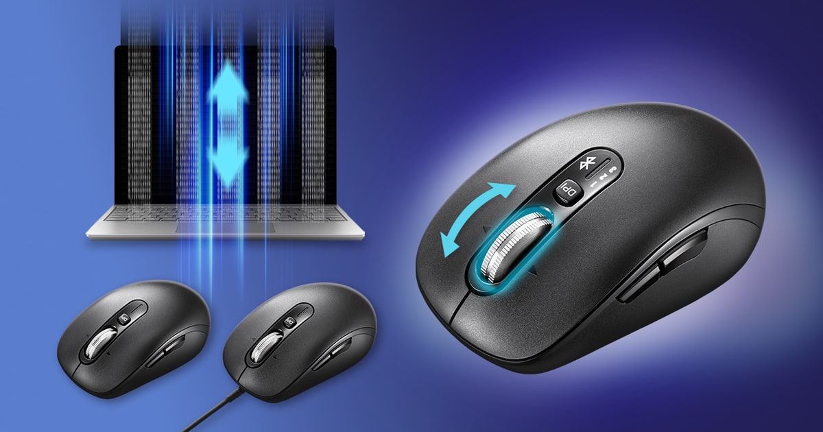 高速スクロール、横スクロールに対応した静音マウス3モデルを発売